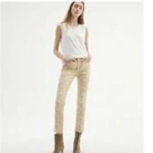 NILI LOTAN Mid Rise Ankle Jeans Khaki Wallpaper Emblem Gold Size 25 x 27"
